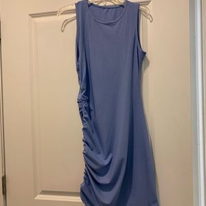 Blue Runched Drawstring Dress